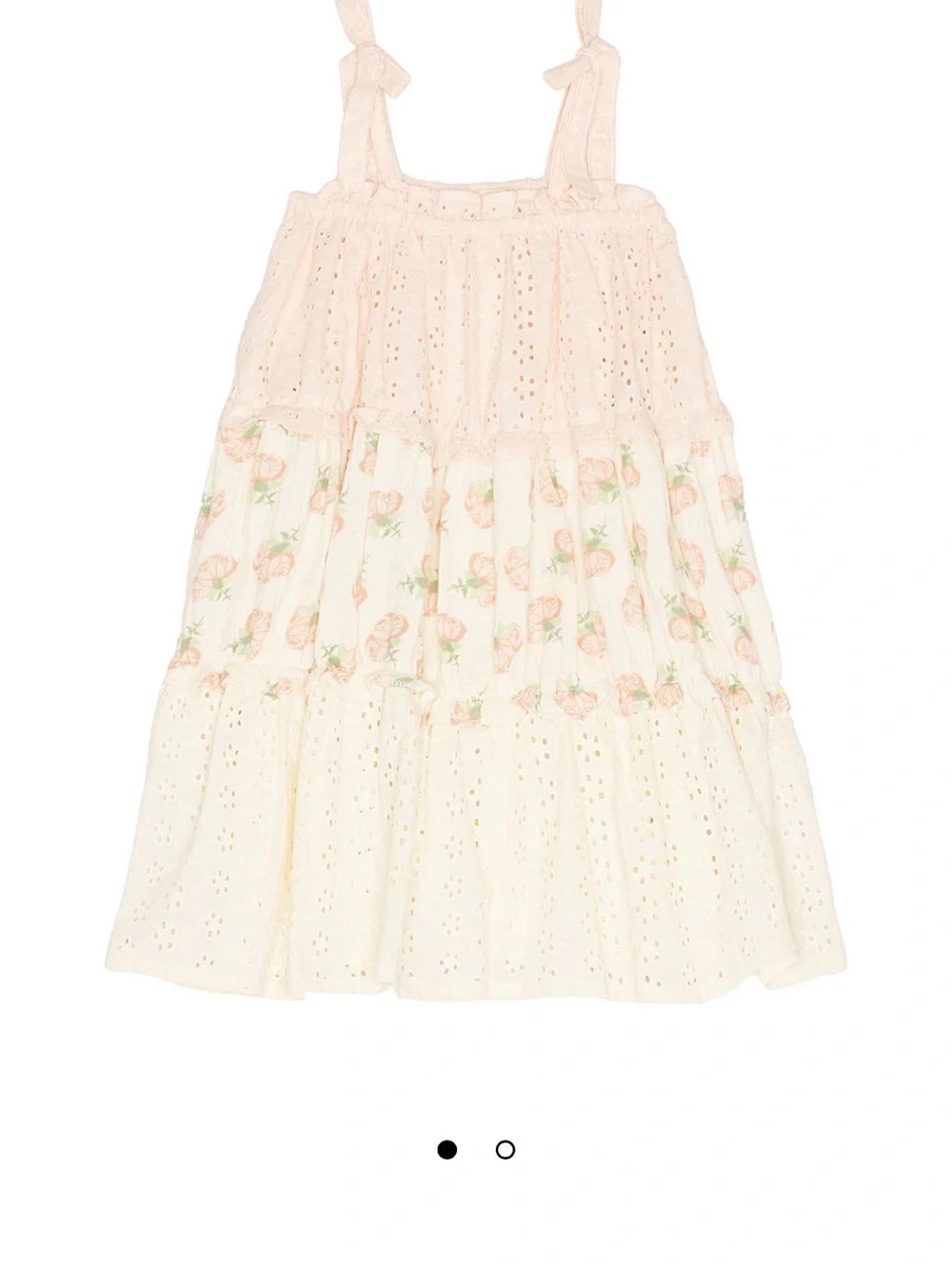 Girls Pink Eyelet Tiered Sundress with Floral Print